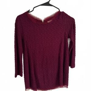 Anthropologie Postmark Maroon Wine Womens Textured 3/4 Sleeve Top Size XS